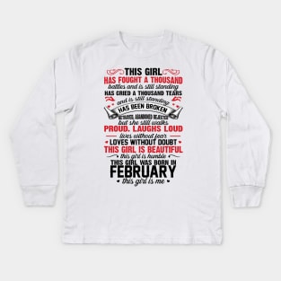 This Girl Was Born In February Kids Long Sleeve T-Shirt